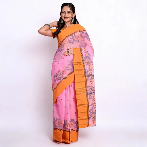 Pink_Cotton_Paisley_Woven_Bengal_Handloom_Saree_For_Women