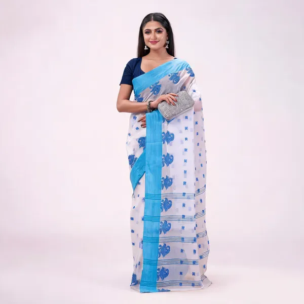 Blue_Cotton_Floral_Woven_Handloom_Saree_For_Women