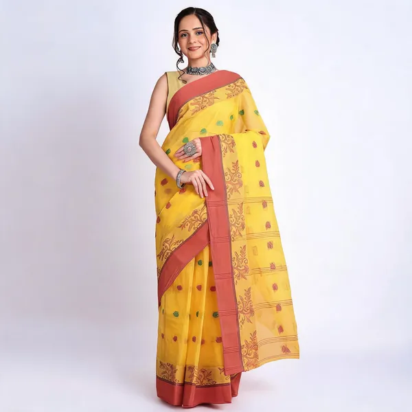 Yellow_Cotton_Handloom_Traditional_Saree_For_Women