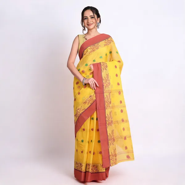 Yellow_Cotton_Handloom_Traditional_Saree_For_Women