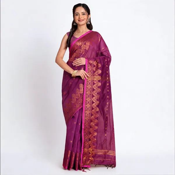 Purple_Wine_Cotton_Blend_Floral_Traditional_Saree_For_Women