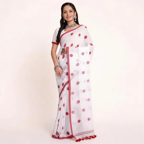 Red_White_Cotton_Handloom_Polka_Print_Saree_For_Women