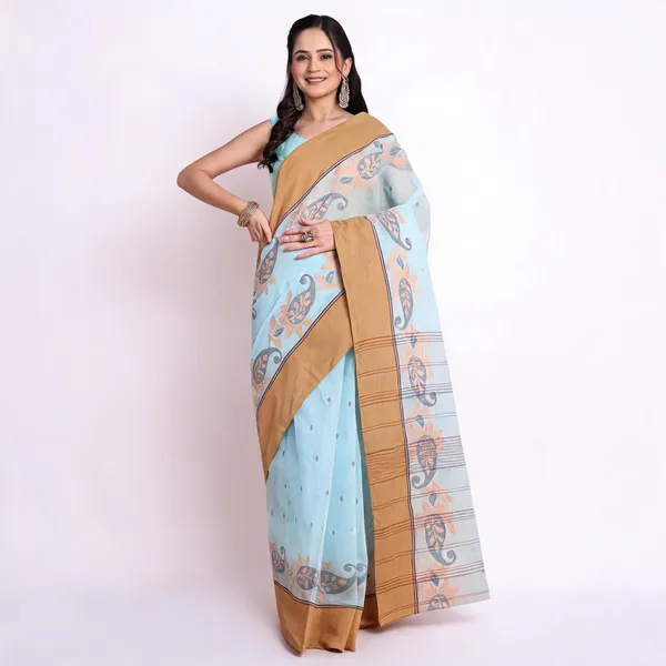 Light_Blue_Cotton_Paisley_Woven_Bengal_Handloom_Saree_For_Women