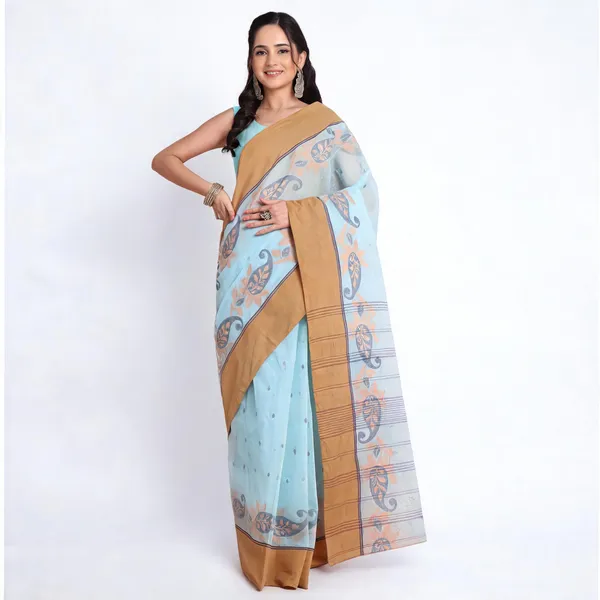 Light_Blue_Cotton_Paisley_Woven_Bengal_Handloom_Saree_For_Women