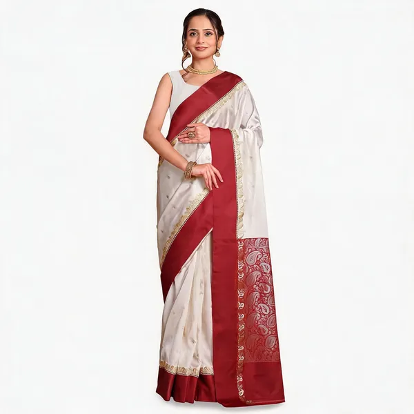 Red_White_Art_Silk_Bengal_Handloom_Paisley_Saree_With_Blouse_For_Women