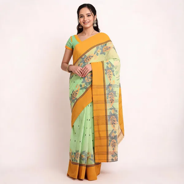 Green_Cotton_Paisley_Woven_Handloom_Saree_For_Women