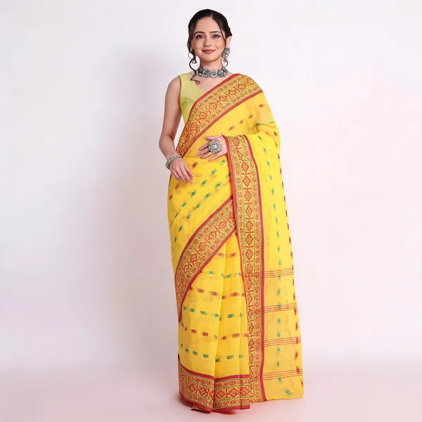 Yellow_Red_Cotton_Handloom_Paisley_Woven_Saree_For_Women