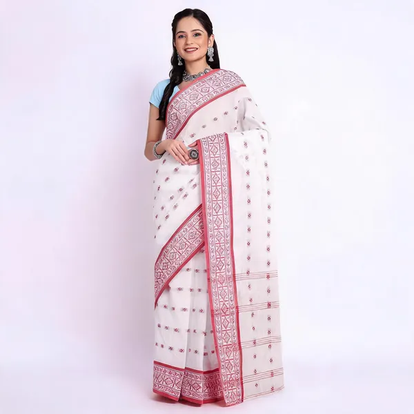 Red_White_Cotton_Woven_Paisley_Handloom_Saree_For_Women