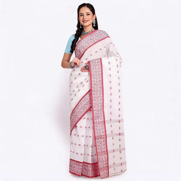 Red_White_Cotton_Woven_Paisley_Handloom_Saree_For_Women