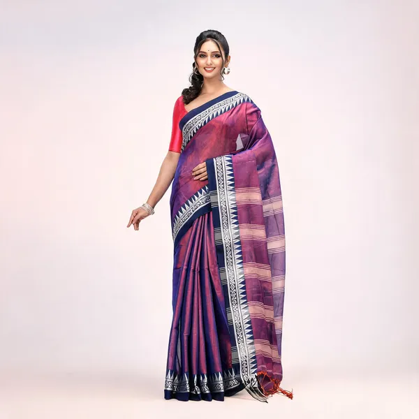Purple_Blue_Tissue_Silk_Solid_Saree_With_Blouse_Piece_For_Women