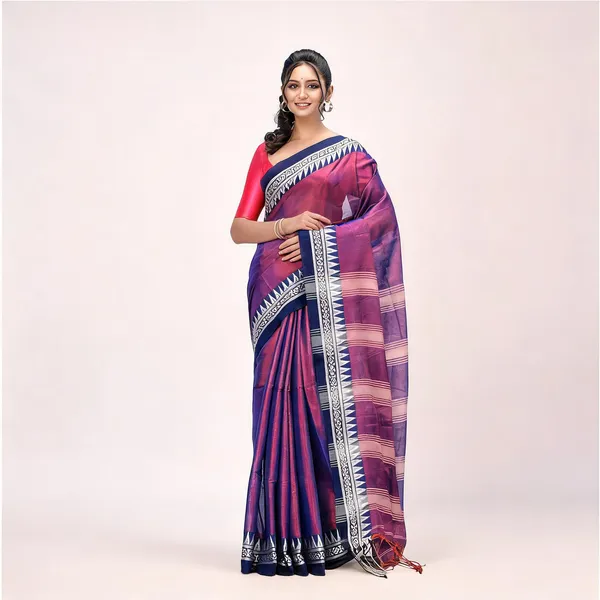 Purple_Blue_Tissue_Silk_Solid_Saree_With_Blouse_Piece_For_Women