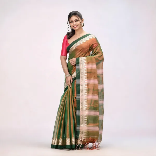 Green_Golden_Tissue_Silk_Solid_Saree_With_Blouse_Piece_For_Women