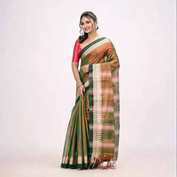 Green_Golden_Tissue_Silk_Solid_Saree_With_Blouse_Piece_For_Women