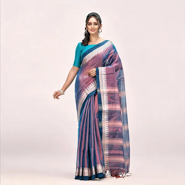 Blue_Golden_Cotton_Tissue_Silk_Handloom_Saree_With_Blouse_Piece_For_Women