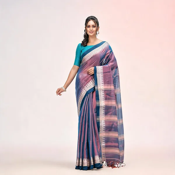 Blue_Golden_Cotton_Tissue_Silk_Handloom_Saree_With_Blouse_Piece_For_Women