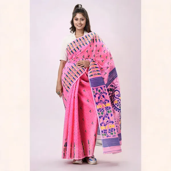 Pink_Cotton_Traditional_Jamdani_Ethnic_Motifs_Saree_For_Women