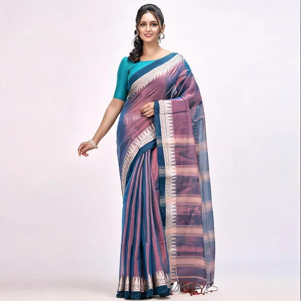 Blue_Golden_Tissue_Silk_Solid_Saree_With_Blouse_Piece_For_Women