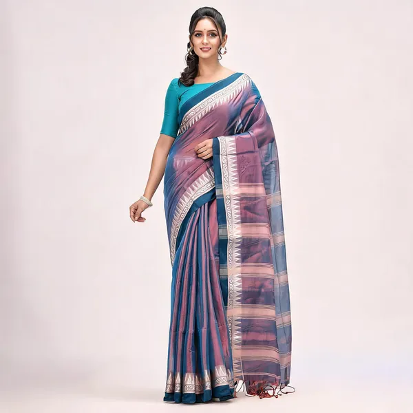 Blue_Golden_Tissue_Silk_Solid_Saree_With_Blouse_Piece_For_Women