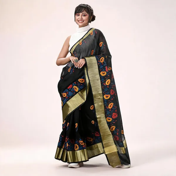 Black_Cotton_Silk_Handloom_Floral_Saree_For_Women