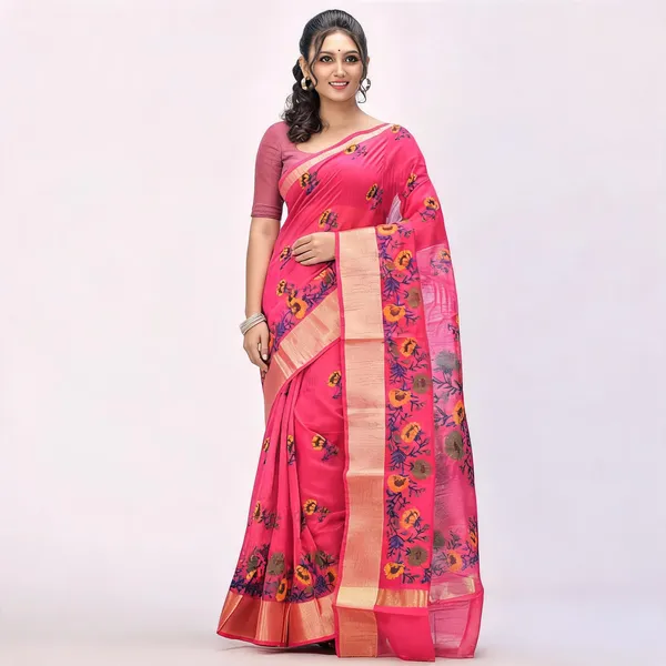 Pink_Cotton_Silk_Traditional_Saree_With_Blouse_Piece_For_Women