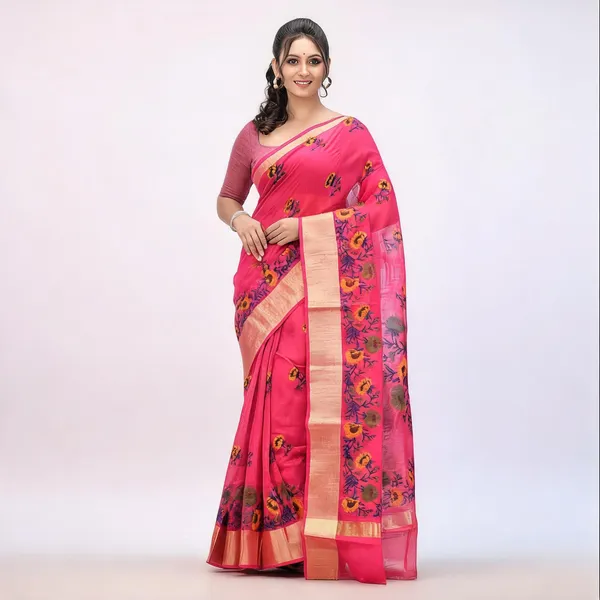 Pink_Cotton_Silk_Traditional_Saree_With_Blouse_Piece_For_Women