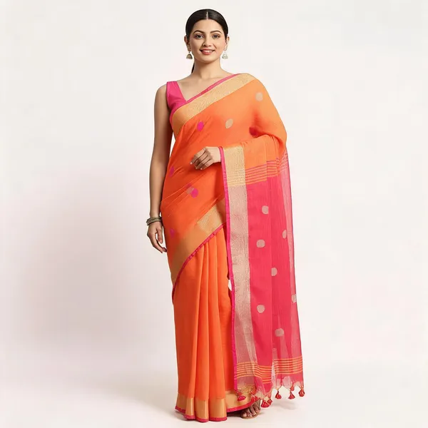 Orange_Pink_Cotton_Handloom_Saree_For_Women