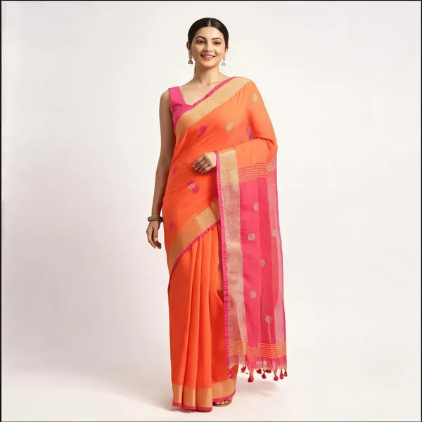 Orange_Pink_Cotton_Handloom_Saree_For_Women