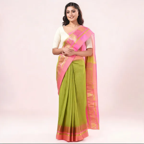 Green_Pink_Cotton_Handloom_Tant_Floral_Saree_For_Women