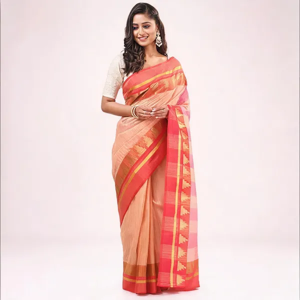 Off_White_Red_Cotton_Handloom_Floral_Tant_Saree_For_Women