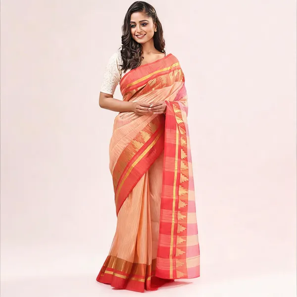 Off_White_Red_Cotton_Handloom_Floral_Tant_Saree_For_Women