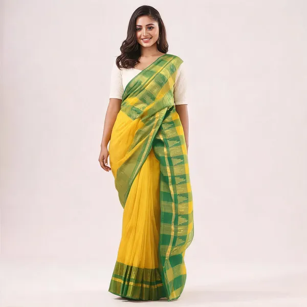 Yellow_Cotton_Handloom_Floral_Tant_Saree_For_Women