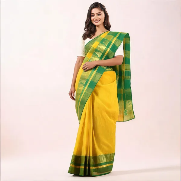 Yellow_Cotton_Handloom_Floral_Tant_Saree_For_Women