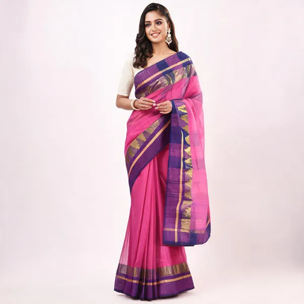 Pink_Cotton_Handloom_Floral_Tant_Saree_For_Women