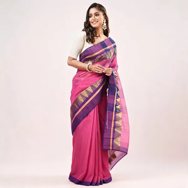 Pink_Cotton_Handloom_Floral_Tant_Saree_For_Women