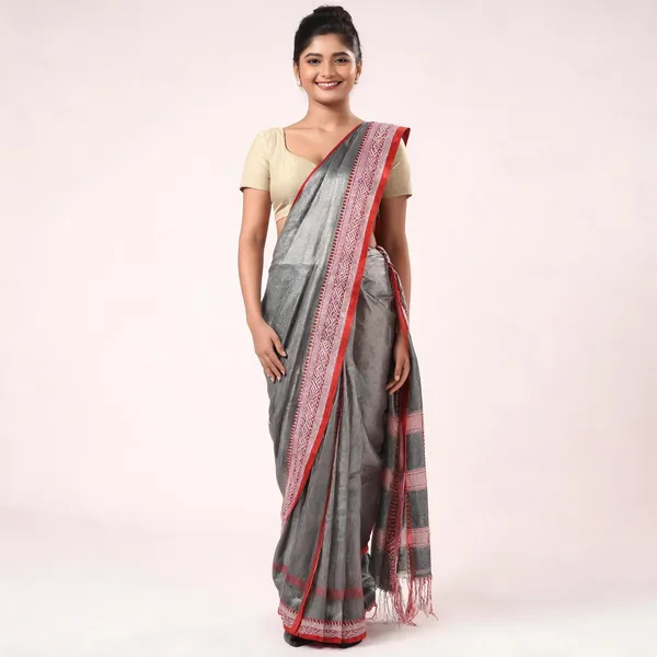 Grey_Cotton_Tissue_Silk_Handloom_Striped_Saree_With_Blouse_For_Women