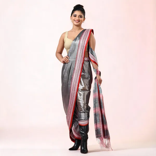 Grey_Cotton_Tissue_Silk_Handloom_Striped_Saree_With_Blouse_For_Women