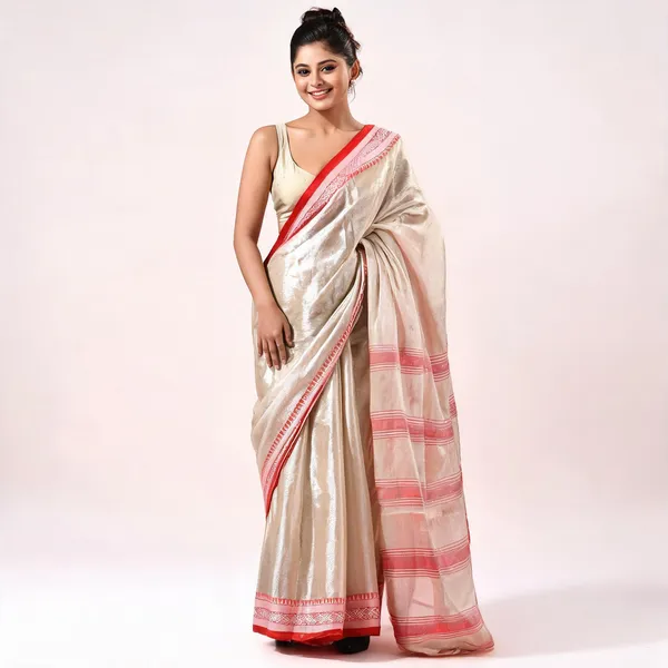 Golden_Cotton_Tissue_Silk_Handloom_Floral_Saree_With_Blouse_For_Women