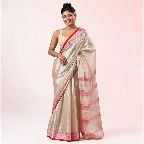 Golden_Cotton_Tissue_Silk_Handloom_Floral_Saree_With_Blouse_For_Women