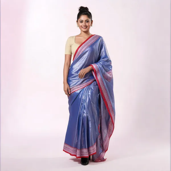 Metallic_Blue_Cotton_Tissue_Silk_Handloom_Floral_Saree_With_Blouse_For_Women