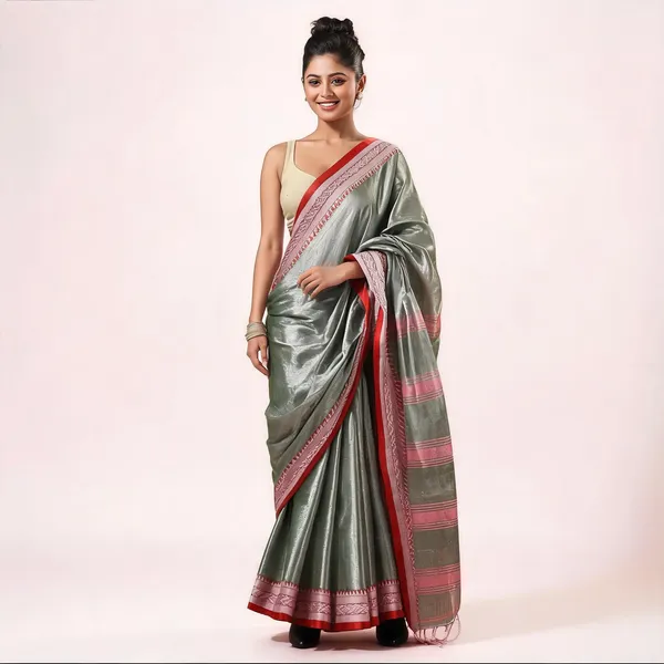 Light_Grey_Cotton_Tissue_Silk_Handloom_Floral_Saree_With_Blouse_For_Women