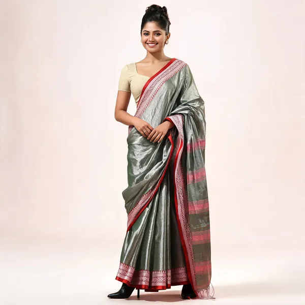 Light_Grey_Cotton_Tissue_Silk_Handloom_Floral_Saree_With_Blouse_For_Women
