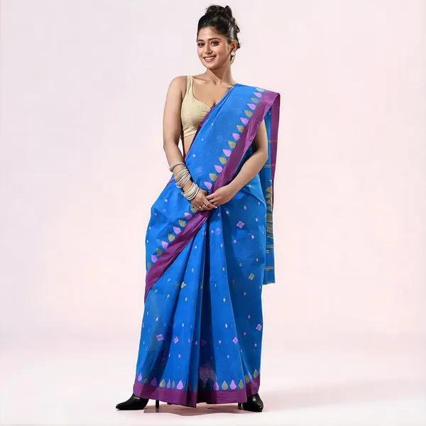 Blue_Cotton_Handloom_Paisley_Saree_For_Women