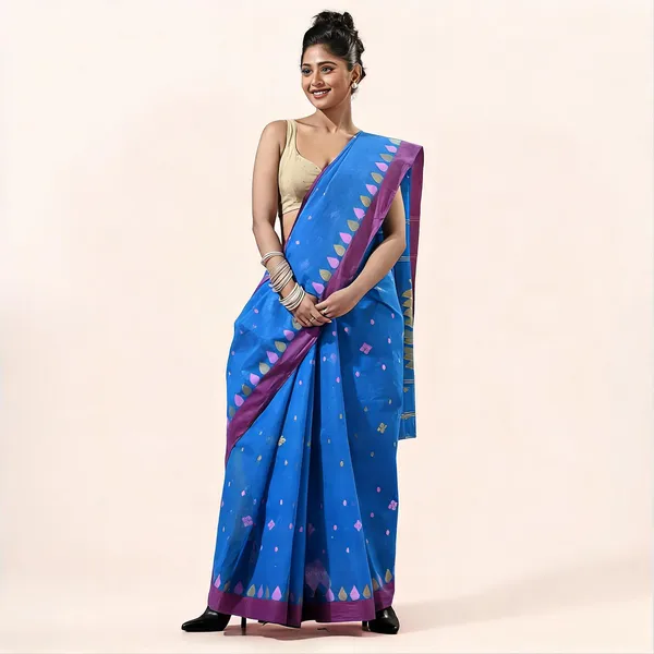 Blue_Cotton_Handloom_Paisley_Saree_For_Women