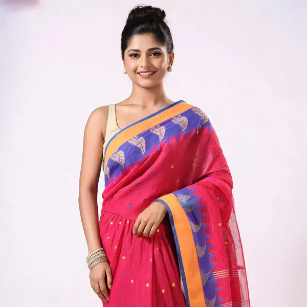 Pink_Cotton_Handloom_Tant_Paisley_Saree_For_Women