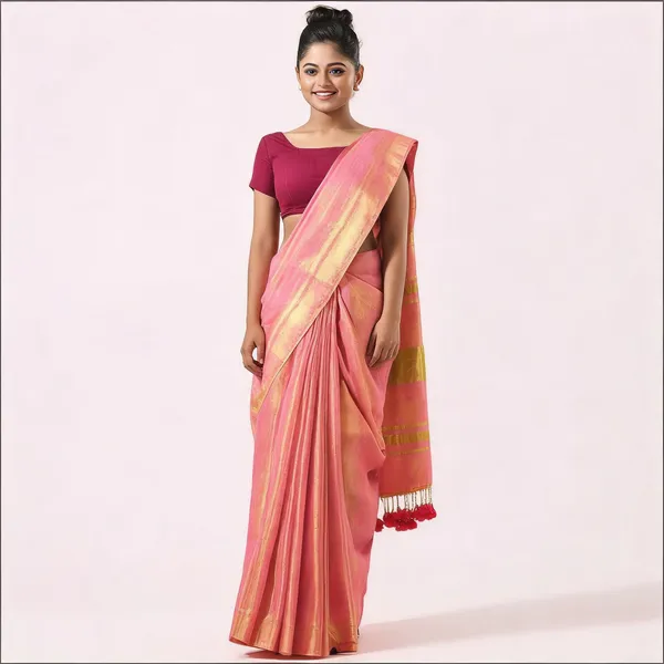 Pink_Cotton_Paisley_Tant_Handloom_Saree_With_Blouse_For_Women