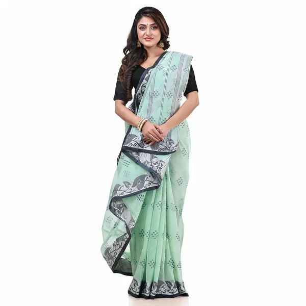 Blue_Cotton_Handloom_Floral_Tant_Saree_For_Women