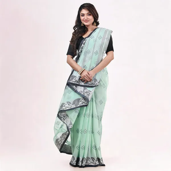 Blue_Cotton_Handloom_Floral_Tant_Saree_For_Women