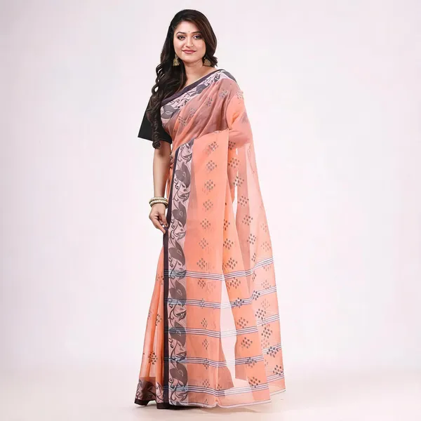 Orange_Cotton_Tant_Handloom_Floral_Saree_For_Women