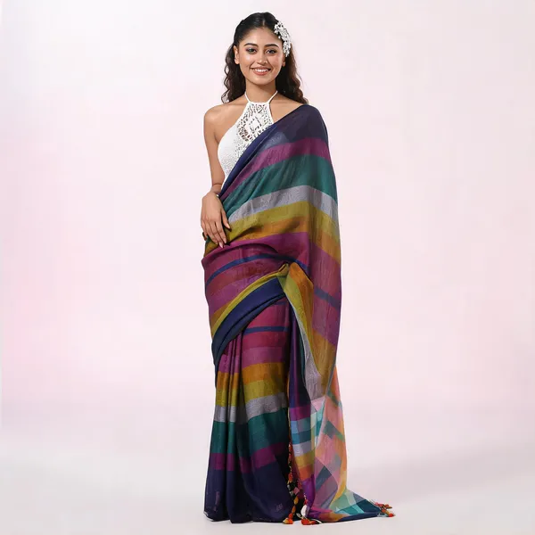 Blue_Multicolour_Cotton_Floral_Handloom_Tant_Saree_For_Women