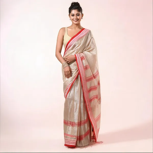 Golden_Cotton_Silk_Handloom_Striped_Saree_With_Blouse_Piece_For_Women